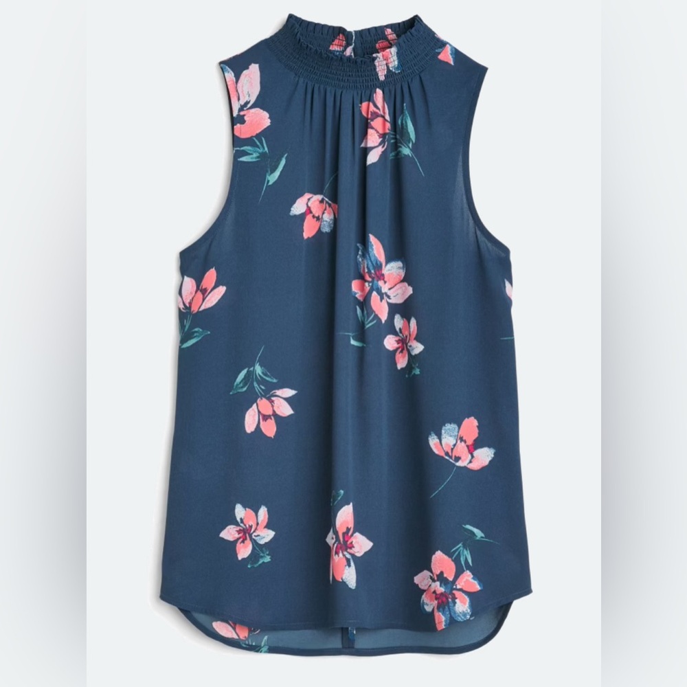 Daniel Rainn Narian Smocked Detail Grayish Blue Sleeveless Top NWOT